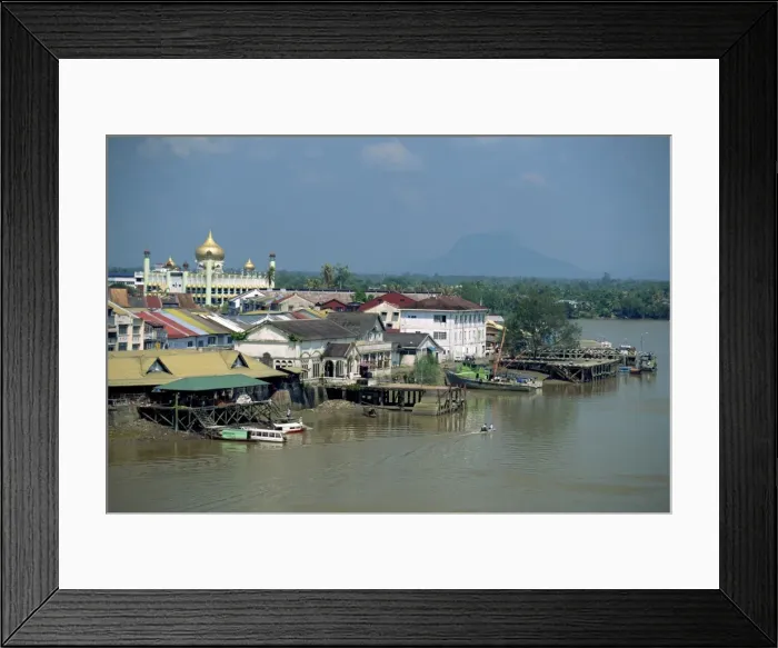 Framed Print : The Sarawak River with the State Mosque beyond at Kuching Framed Print : The Sarawak River with the State Mosque beyond at Kuching
