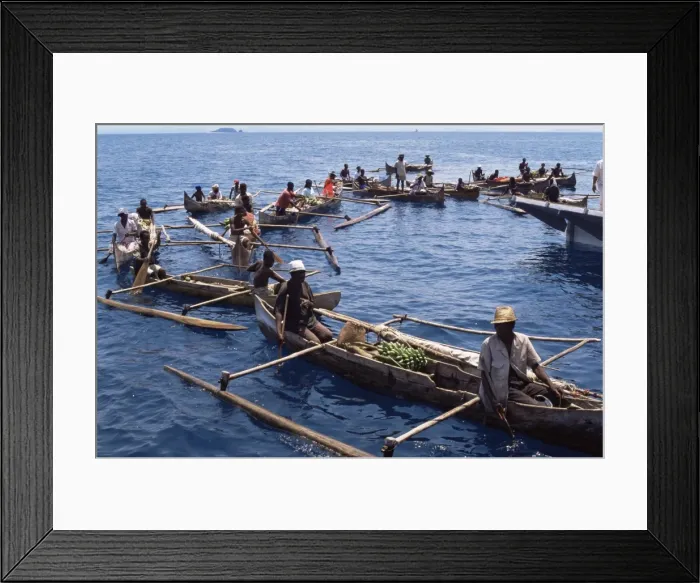 Framed Print : Outrigger canoeists visting cruise ship Framed Print : Outrigger canoeists visting cruise ship
