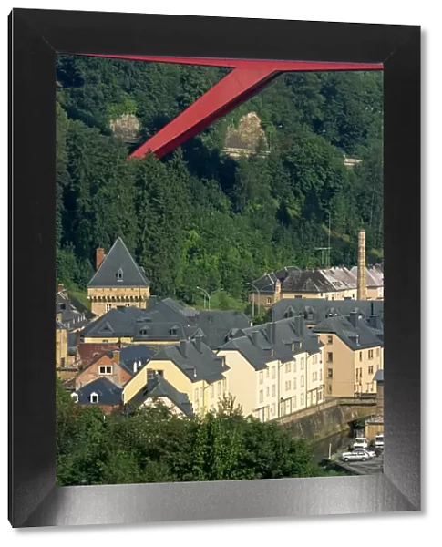 Houses and trees below Catherine Bridge in Luxembourg