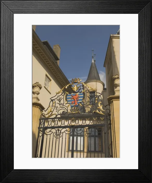 Framed Print : Wrought iron gate with coat of arms Framed Print : Wrought iron gate with coat of arms