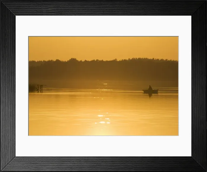 Framed Print : Sunset on lake and fishing boat Framed Print : Sunset on lake and fishing boat