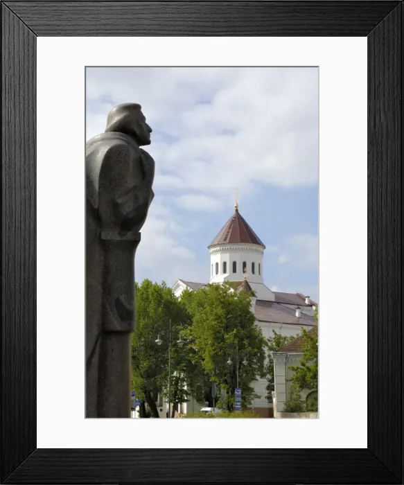 Framed Print : Statue of Adam Mickiewicz with Church of the Holy Mother Framed Print : Statue of Adam Mickiewicz with Church of the Holy Mother