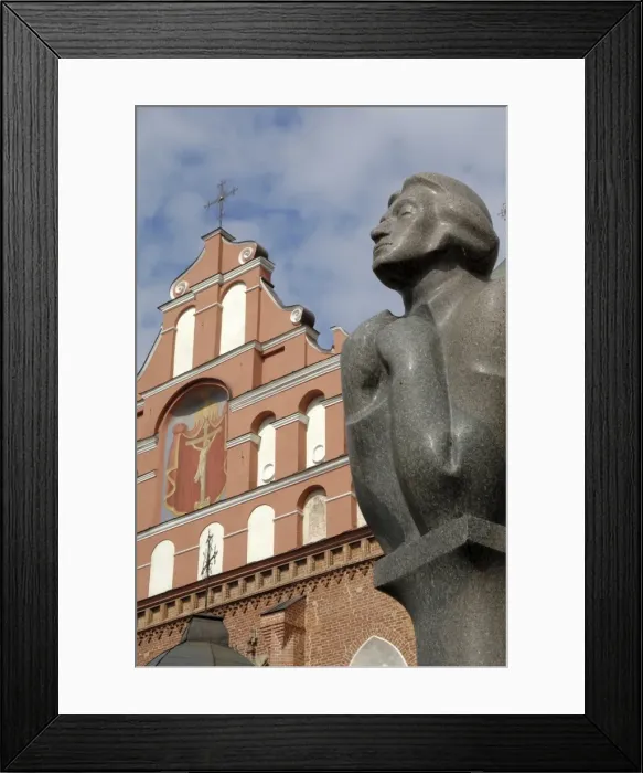 Framed Print : Statue of Adam Mickiewicz with Bernardine church Framed Print : Statue of Adam Mickiewicz with Bernardine church