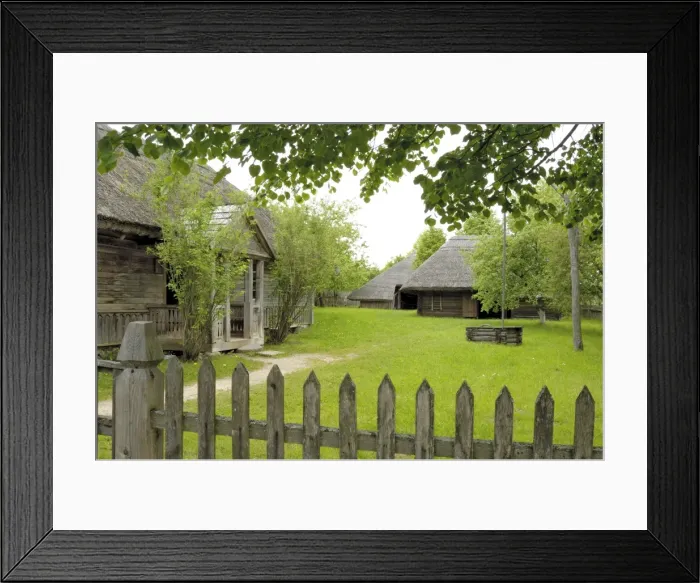 Framed Print : Traditional Lithuanian farmsteads from the Aukstaitija region