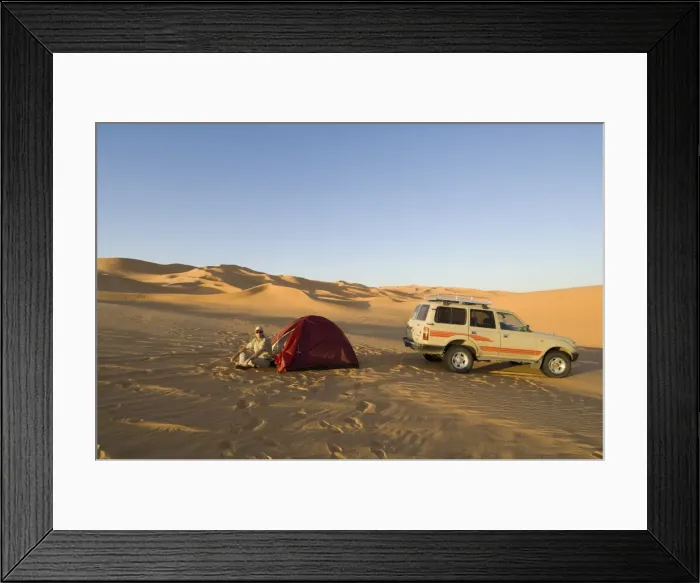 Framed Print : Tent and SUV in desert