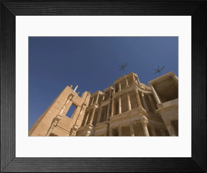 Framed Print : Helicopters flying over Roman Theatre Framed Print : Helicopters flying over Roman Theatre