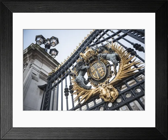 Framed Print : Royal Coat of Arms on the gates at Buckingham Palace, London, England, United Kingdom Framed Print : Royal Coat of Arms on the gates at Buckingham Palace, London, England, United Kingdom