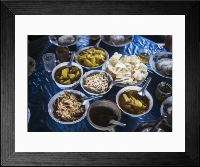 Framed Print : Burmese food in Pankam Village, a popular area for trekking in Hsipaw Township, Shan State Framed Print : Burmese food in Pankam Village, a popular area for trekking in Hsipaw Township, Shan State