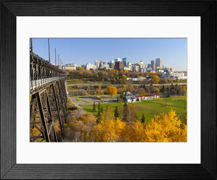 Framed Print : View of the Edmonton Skyline and the High Level Bridge in autumn, Edmonton, Alberta Framed Print : View of the Edmonton Skyline and the High Level Bridge in autumn, Edmonton, Alberta