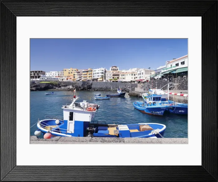 Framed Print : Fishing boats at the port, Los Abrigos, Tenerife, Canary Islands, Spain, Atlantic, Europe