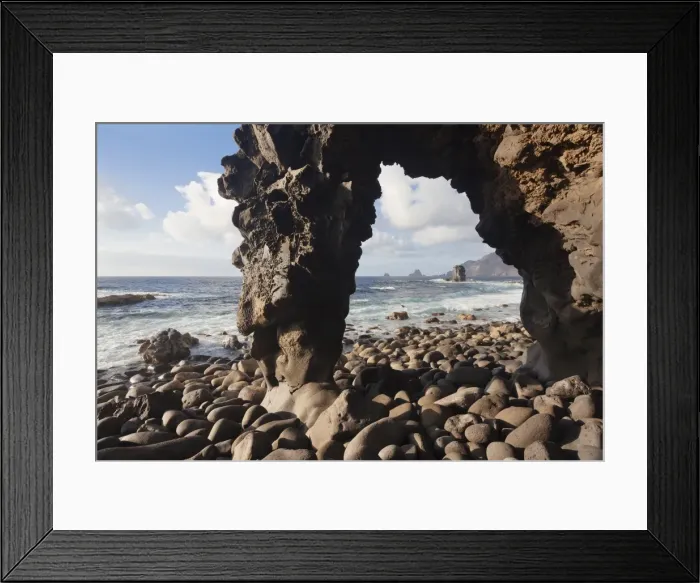 Framed Print : Rock arch, landmark, La Maceta, UNESCO biosphere reserve, El Hierro, Canary Islands