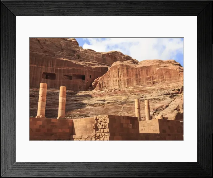 Framed Print : Theatre carved into the mountainside, with stage wall and columns, Petra, UNESCO