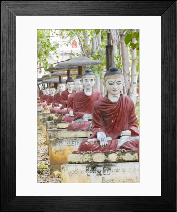 Framed Print : Thousands of sitting buddhas in the park of a thousand bodhi trees - Maha Bodhi Ta HtaungHtaung Framed Print : Thousands of sitting buddhas in the park of a thousand bodhi trees - Maha Bodhi Ta HtaungHtaung