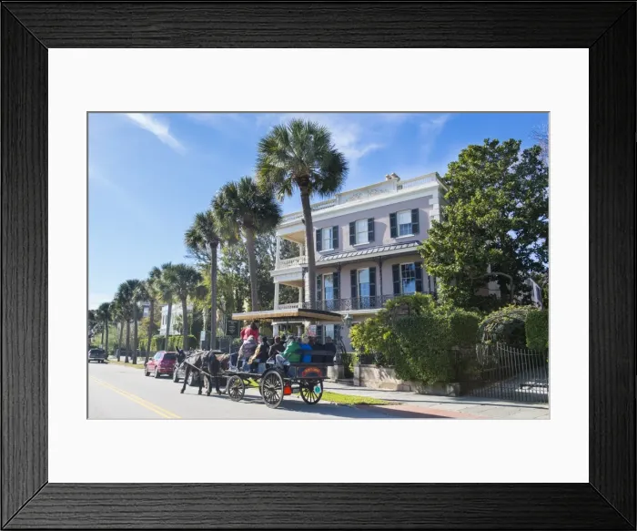 Framed Print : Horse cart before a colonial house, Charleston, South Carolina, United States of America Framed Print : Horse cart before a colonial house, Charleston, South Carolina, United States of America