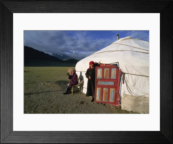 Framed Print : Two women outside a ger (yurt) Framed Print : Two women outside a ger (yurt)