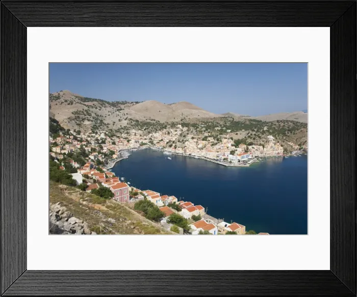Framed Print : View over the harbour from hillside, Gialos (Yialos), Symi (Simi), Rhodes, Dodecanese Islands Framed Print : View over the harbour from hillside, Gialos (Yialos), Symi (Simi), Rhodes, Dodecanese Islands