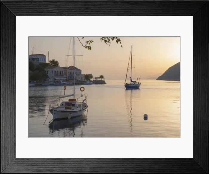 Framed Print : View across the tranquil harbour, sunrise, Gialos (Yialos), Symi (Simi), Rhodes, Dodecanese Islands Framed Print : View across the tranquil harbour, sunrise, Gialos (Yialos), Symi (Simi), Rhodes, Dodecanese Islands