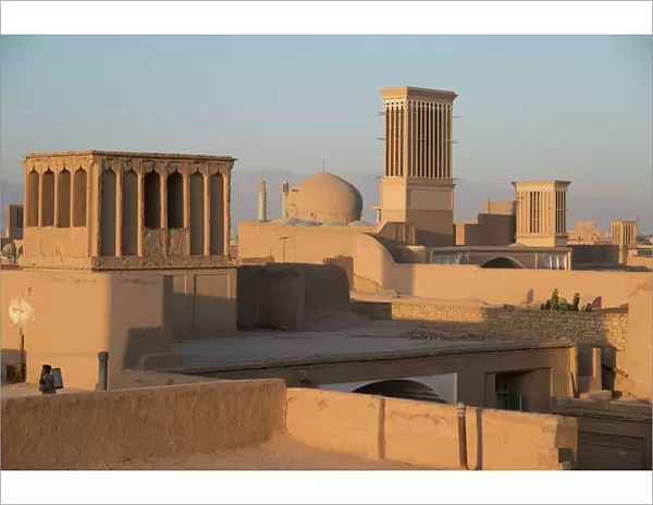 Old City skyline with bagdirs windtowers, Yazd, Iran, Western Asia