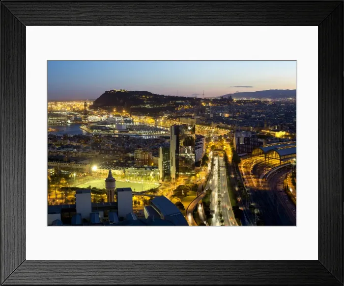 Framed Print : Elevated dusk view over Barcelona city centre, Catalunya (Catalonia) (Cataluna), Spain Framed Print : Elevated dusk view over Barcelona city centre, Catalunya (Catalonia) (Cataluna), Spain