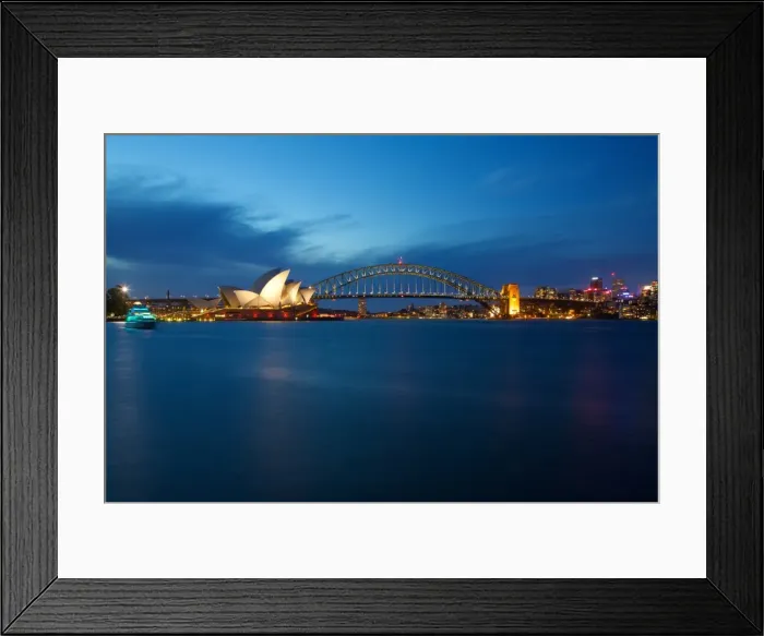 Framed Print : Opera House and Harbour Bridge from Mrs Macquaries Chair at Dusk, Sydney, New South Wales Framed Print : Opera House and Harbour Bridge from Mrs Macquaries Chair at Dusk, Sydney, New South Wales