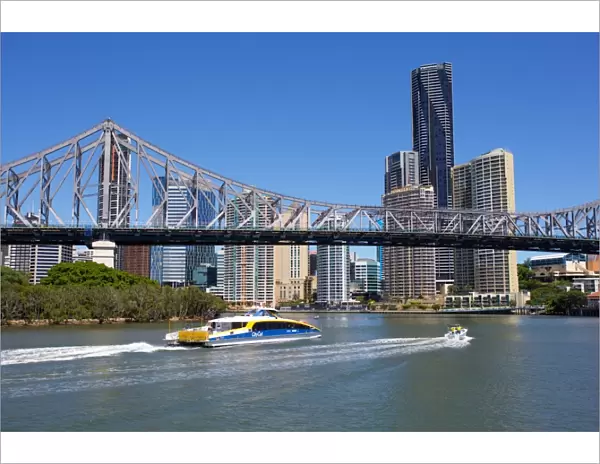 Story Bridge and City from New Farm Riverwalk, Brisbane, Queensland, Australia, Oceania