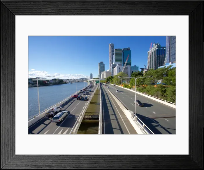 Framed Print : City Skyline and Pacific Motorway from Victoria Bridge, Brisbane, Queensland, Australia Framed Print : City Skyline and Pacific Motorway from Victoria Bridge, Brisbane, Queensland, Australia