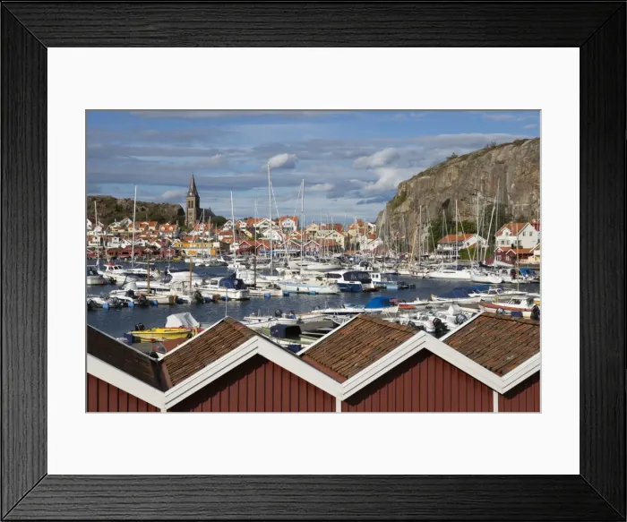 Framed Print : View over harbour and Vetteberget cliff, Fjallbacka, Bohuslan Coast, Southwest Sweden Framed Print : View over harbour and Vetteberget cliff, Fjallbacka, Bohuslan Coast, Southwest Sweden