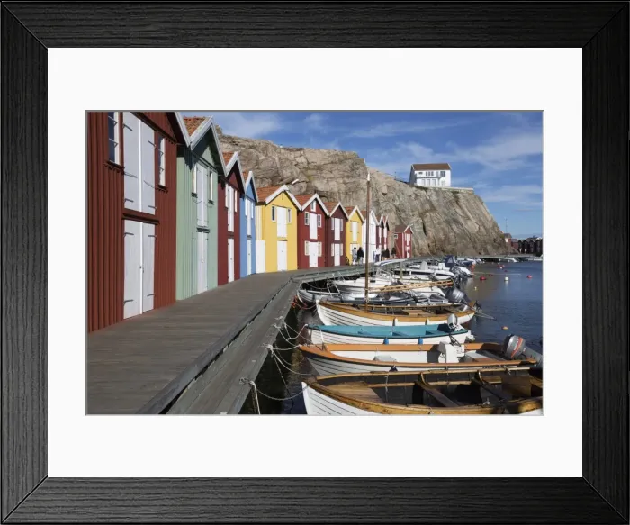 Framed Print : Traditional falu red fishermens houses in harbour, Smogen, Bohuslan Coast, Southwest Sweden Framed Print : Traditional falu red fishermens houses in harbour, Smogen, Bohuslan Coast, Southwest Sweden