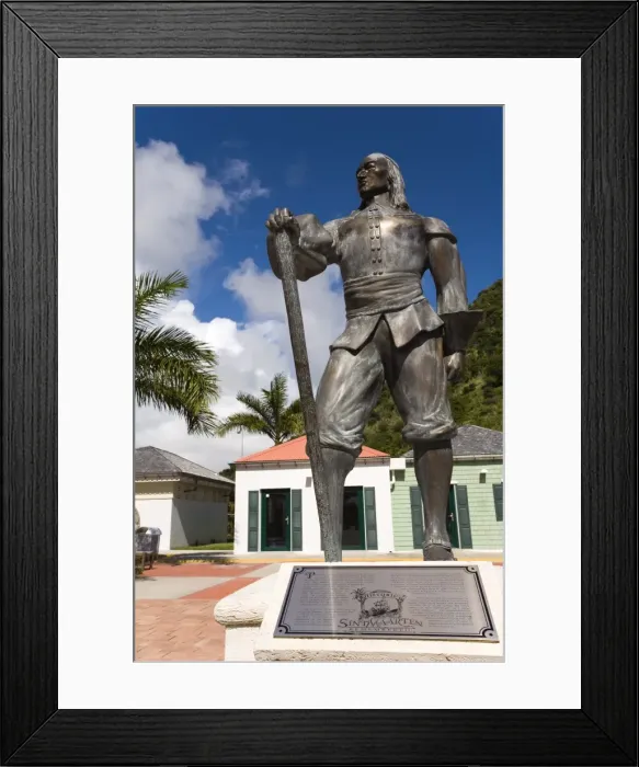 Framed Print : Pieter Stuyvesant statue, Whathey Pier, Philipsburg, St Framed Print : Pieter Stuyvesant statue, Whathey Pier, Philipsburg, St