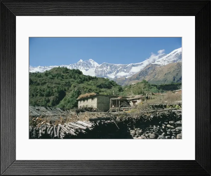Framed Print : Thakkali house with Dhaulagiri behind Framed Print : Thakkali house with Dhaulagiri behind