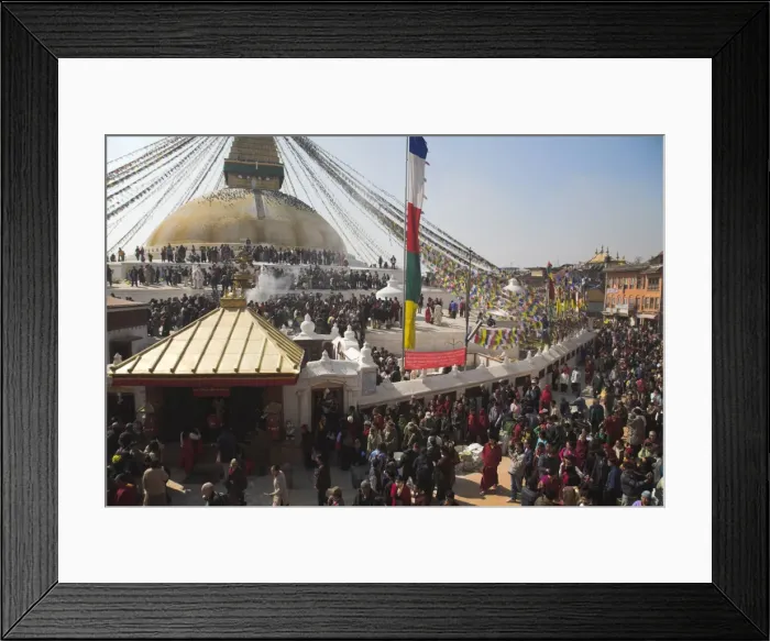 Framed Print : People walking round base of stupa during Lhosar