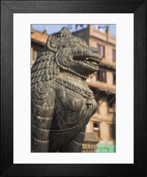 Framed Print : Stone statue in front of temple Framed Print : Stone statue in front of temple