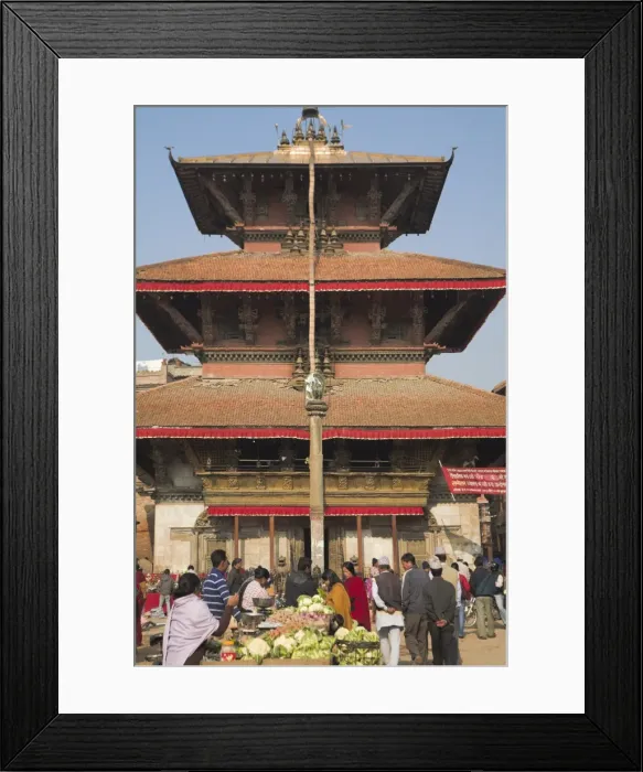 Framed Print : People buying vegetables from stall in front of temple Framed Print : People buying vegetables from stall in front of temple
