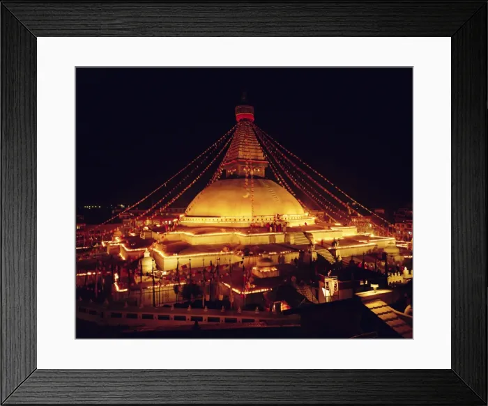 Framed Print : Buddhist stupa lit by candles at night Framed Print : Buddhist stupa lit by candles at night