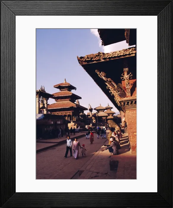 Framed Print : View of temples and people walking in Durbar Square Framed Print : View of temples and people walking in Durbar Square