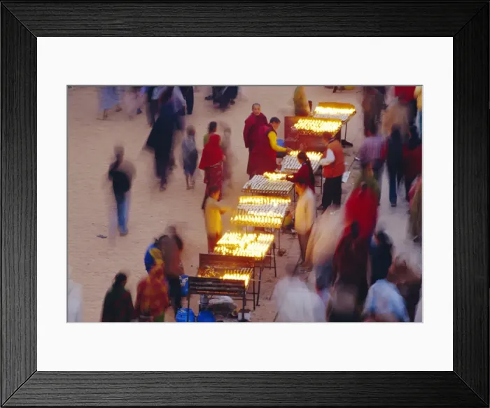 Framed Print : People selling butter candles to believers opposite Framed Print : People selling butter candles to believers opposite
