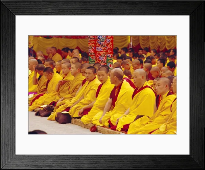 Framed Print : Monks sitting together inside Kargyupa gompa (monastery) Framed Print : Monks sitting together inside Kargyupa gompa (monastery)