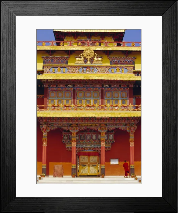 Framed Print : Buddhist monks walking into a monastery Framed Print : Buddhist monks walking into a monastery