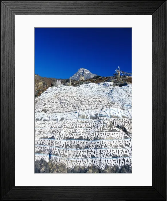 Framed Print : Painted Sutras (Mahayana Buddhist scriptures) on a rock Framed Print : Painted Sutras (Mahayana Buddhist scriptures) on a rock
