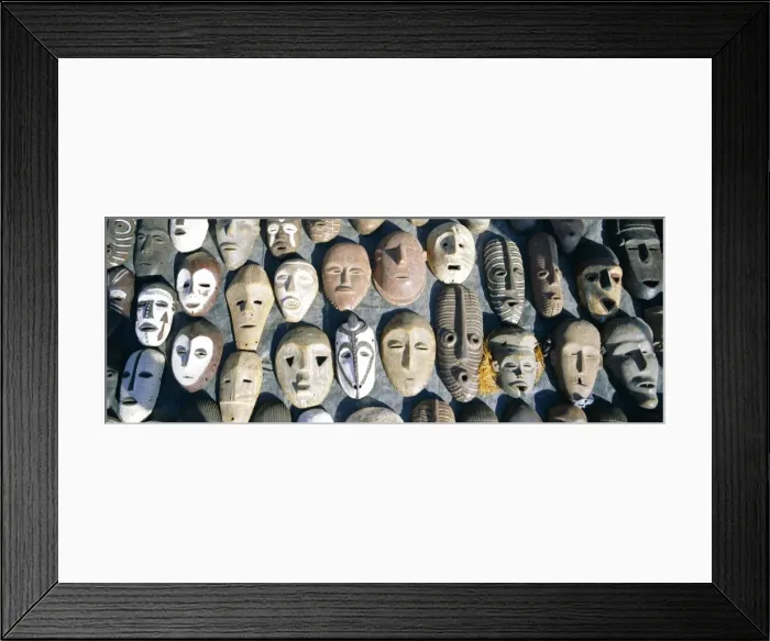 Framed Print : Carved wood masks in street market Framed Print : Carved wood masks in street market