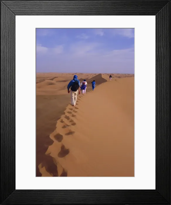 Framed Print : Party of trekkers on top of dunes at Chigaga Framed Print : Party of trekkers on top of dunes at Chigaga