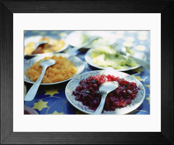 Framed Print : Plates of Moroccan salad Framed Print : Plates of Moroccan salad