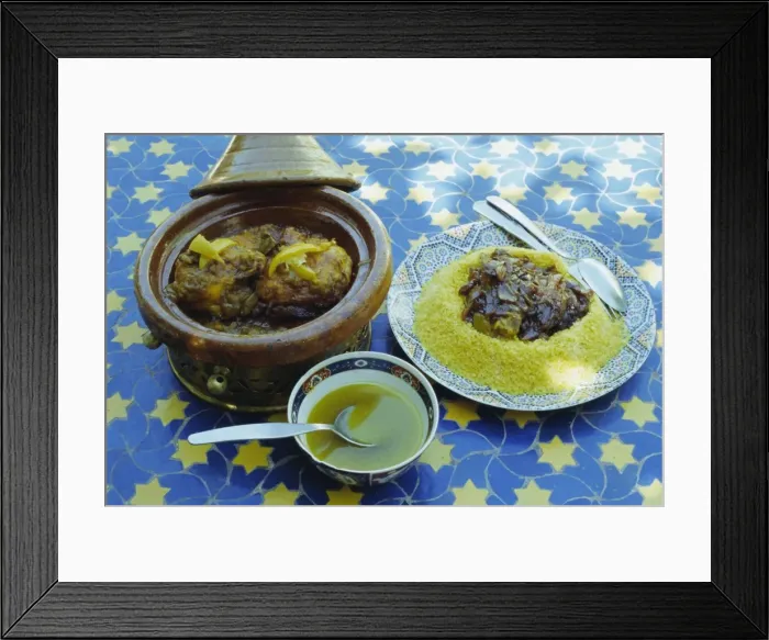 Framed Print : Traditional food including chicken tajine and lamb with couscous Framed Print : Traditional food including chicken tajine and lamb with couscous