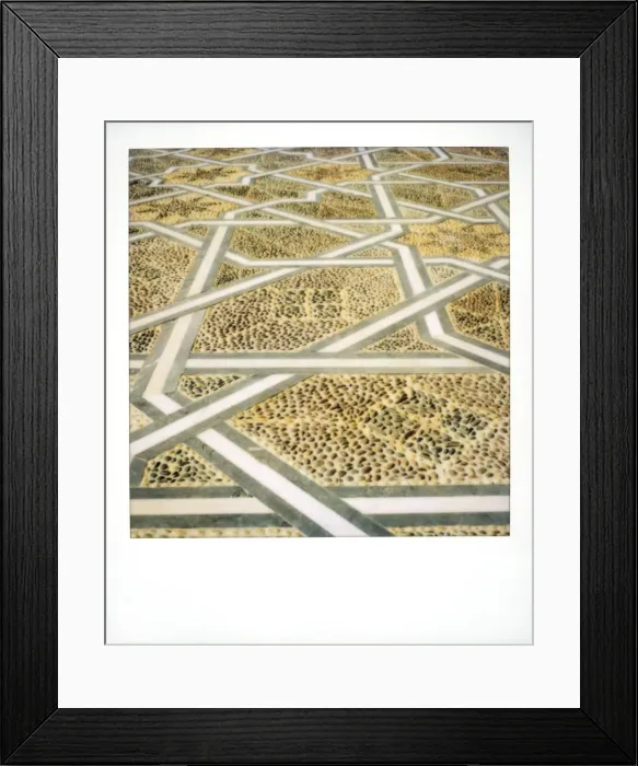 Framed Print : Polaroid image of geometric patterns in paving at Mausoleum