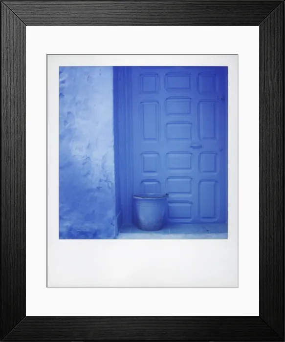 Framed Print : Polaroid of blue plastic bucket against blue door and blue wall Framed Print : Polaroid of blue plastic bucket against blue door and blue wall