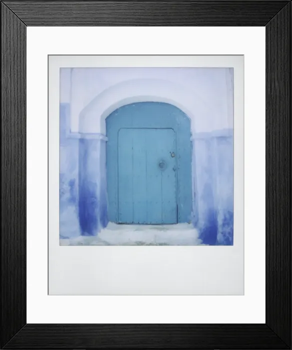 Framed Print : Polaroid of painted blue door against blue and whitewashed wall Framed Print : Polaroid of painted blue door against blue and whitewashed wall