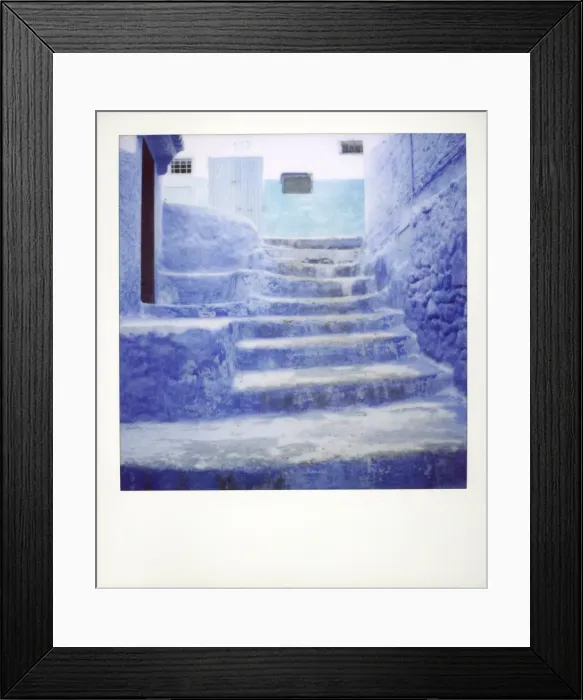 Framed Print : Polaroid of traditional bluewashed steps Framed Print : Polaroid of traditional bluewashed steps