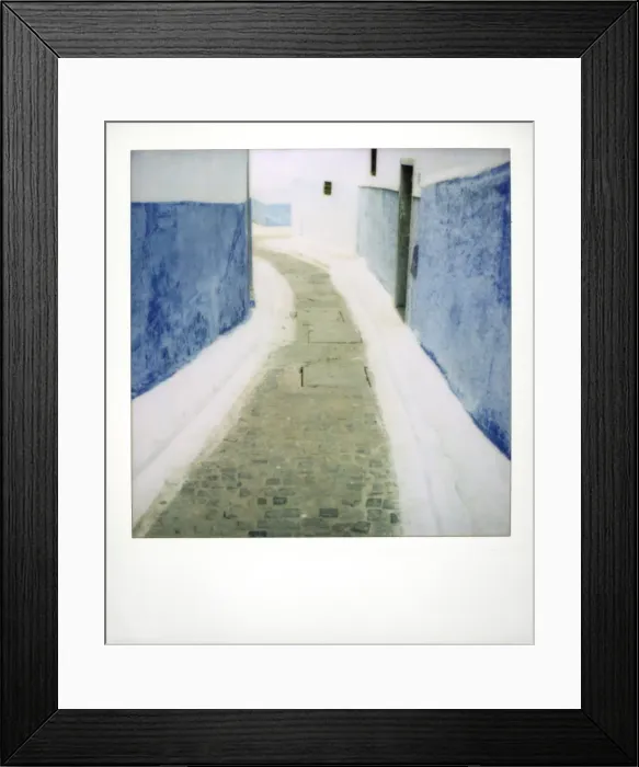 Framed Print : View taken on Polaroid down narrow street showing traditional Framed Print : View taken on Polaroid down narrow street showing traditional
