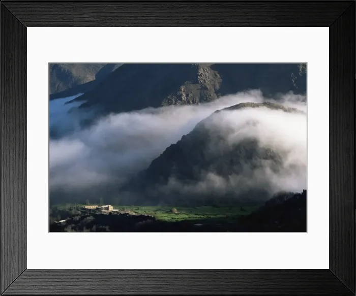 Framed Print : Local school below mist rising in valley of the High Atlas mountains Framed Print : Local school below mist rising in valley of the High Atlas mountains