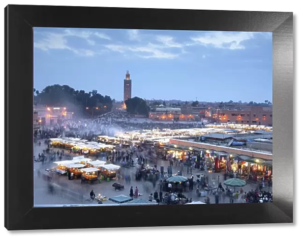Djemma el Fna square and Koutoubia Mosque at dusk
